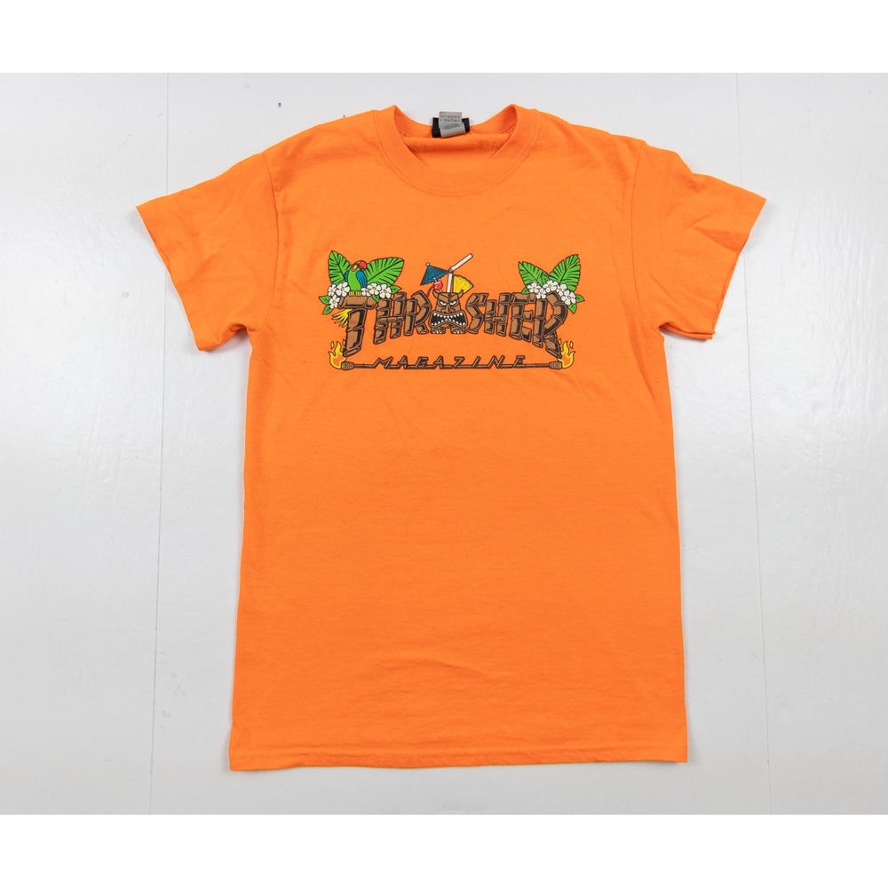 Thrasher Shirt Adult Small Orange Skateboarding Streetwear Tee Hawaiian Tiki